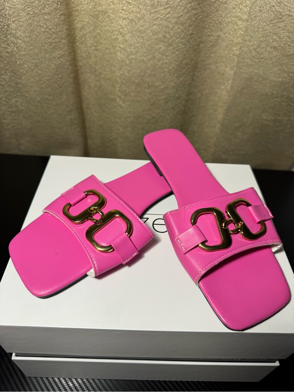 Women’s Hot Pink Slide Sandals with Gold Accent